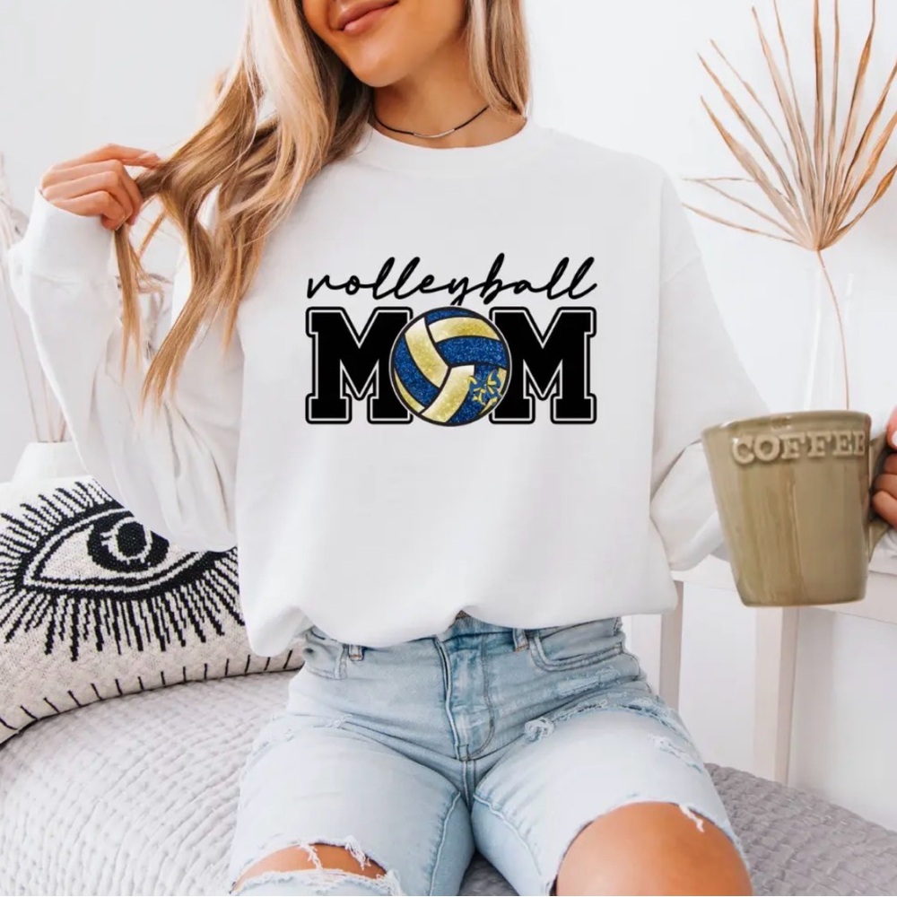 Volleyball Mom White Graphic Sweatshirt